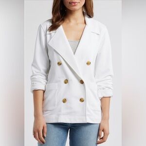 Caslon Nordstrom double breasted knit blazer patch pockets white Size XS EUC